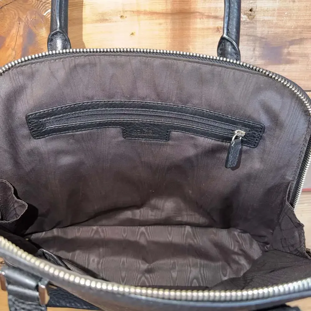 Brooks Brothers Women's Black Leather Satchel Top Handle Zip Around Bag